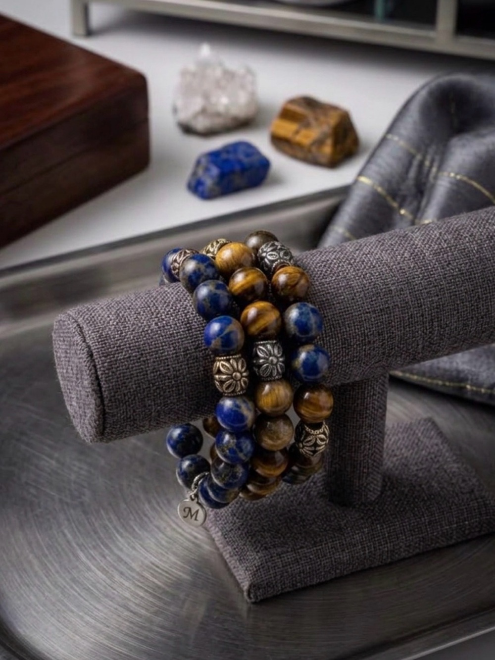 Women’s Blue & Brown Beaded Stretch Bracelet Set No charms. Comes as a set of 3